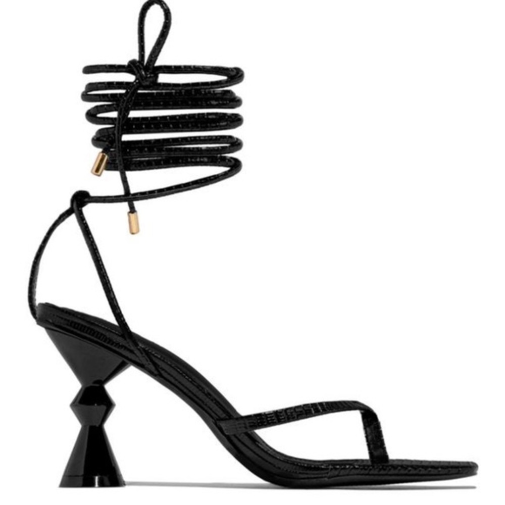 Miss Lola Tie Up Heels in Black
